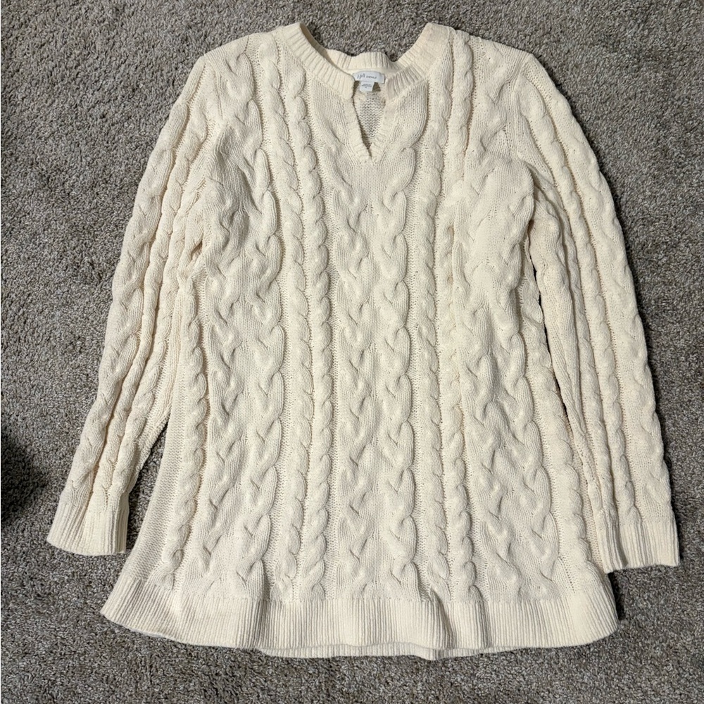 J. Jill Cream V-Neck Cable Knit Sweater